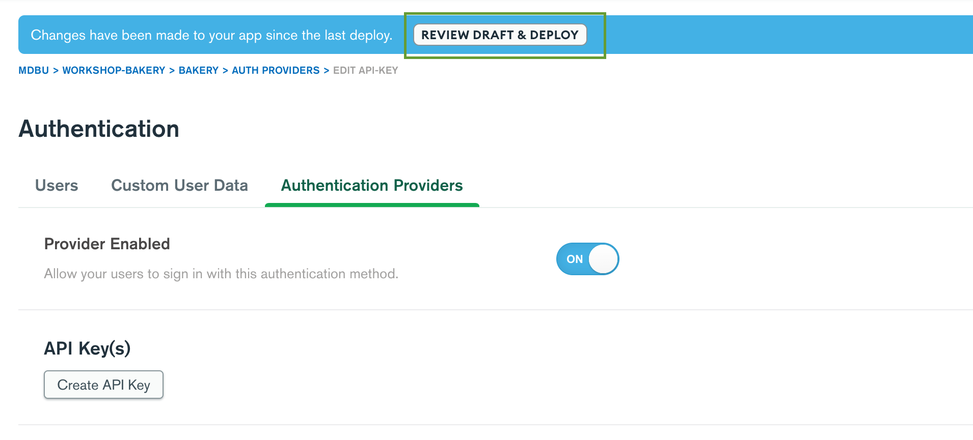 Review draft and deploy button