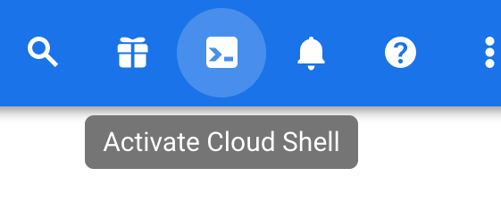 Cloud Console navigation bar highlighting the 'Activate Cloud Shell' button